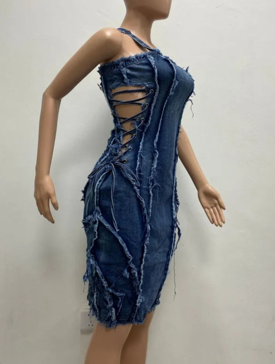 JADA WOW ME DENIM DRESS – I Be Glam'd Boutique
