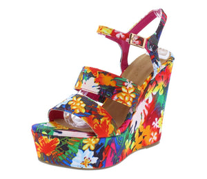 BEAUTIFUL FUSCHSIA FLORAL WEDGES