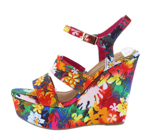 BEAUTIFUL FUSCHSIA FLORAL WEDGES