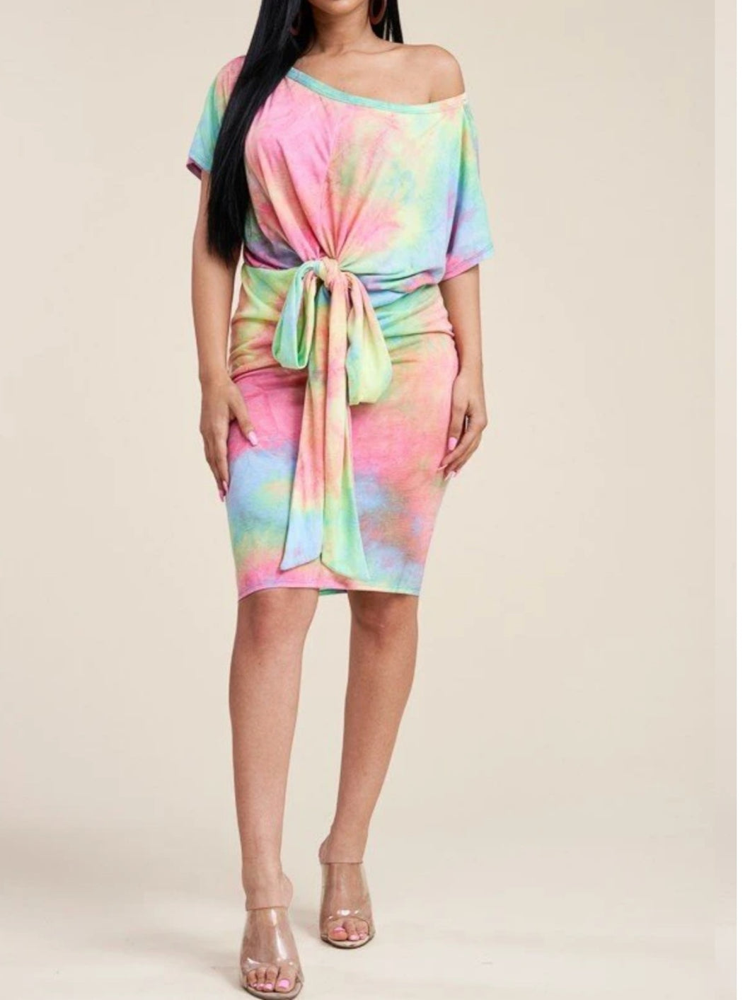 Sexy Tie-Die Off the Shoulder Dress