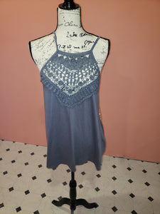 Women's Embroideredd Relaxed Fit Tank Top Gray