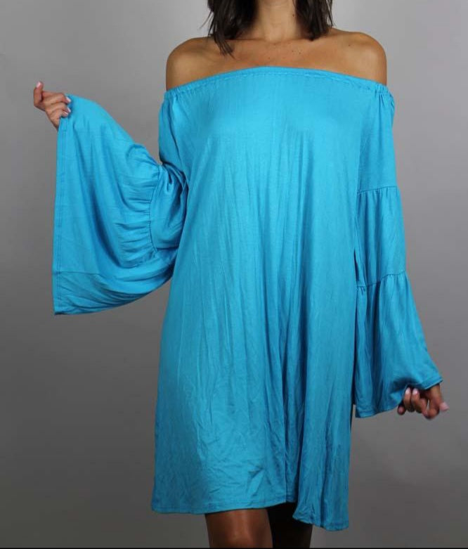 Women's Bell Sleeve Off The Shoulder Dress Blue