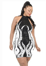 Load image into Gallery viewer, STELLA BLACK &amp; WHITE KNITTED SEQUINS MINI DRESS
