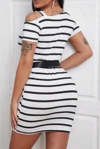 STRIPED WHITE MINI DRESS