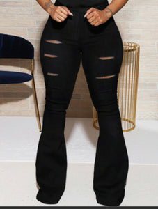 SLIGHTLY RIPPED  BLACK BOOT CUT TROUSERS PLUS SIZE