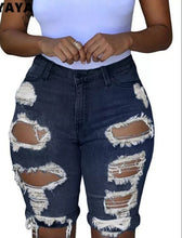 Load image into Gallery viewer, DARK RIPPED JEAN SHORTS
