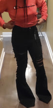 Load image into Gallery viewer, BLACK BELL BOTTOMS WITH HOLES
