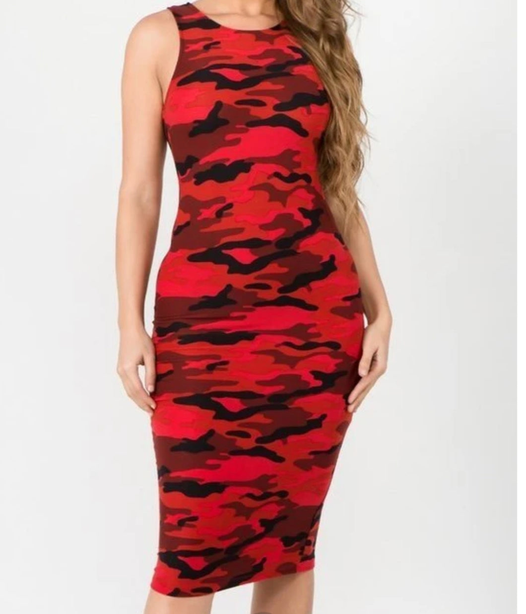 RED CAMO BODYCON DRESS