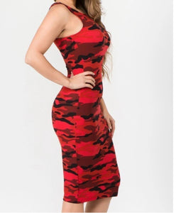 RED CAMO BODYCON DRESS